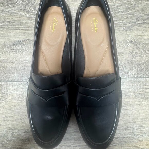 Clarks Hamble Black Leather Penny Loafers Women's Size 9.5 - Picture 2 of 7